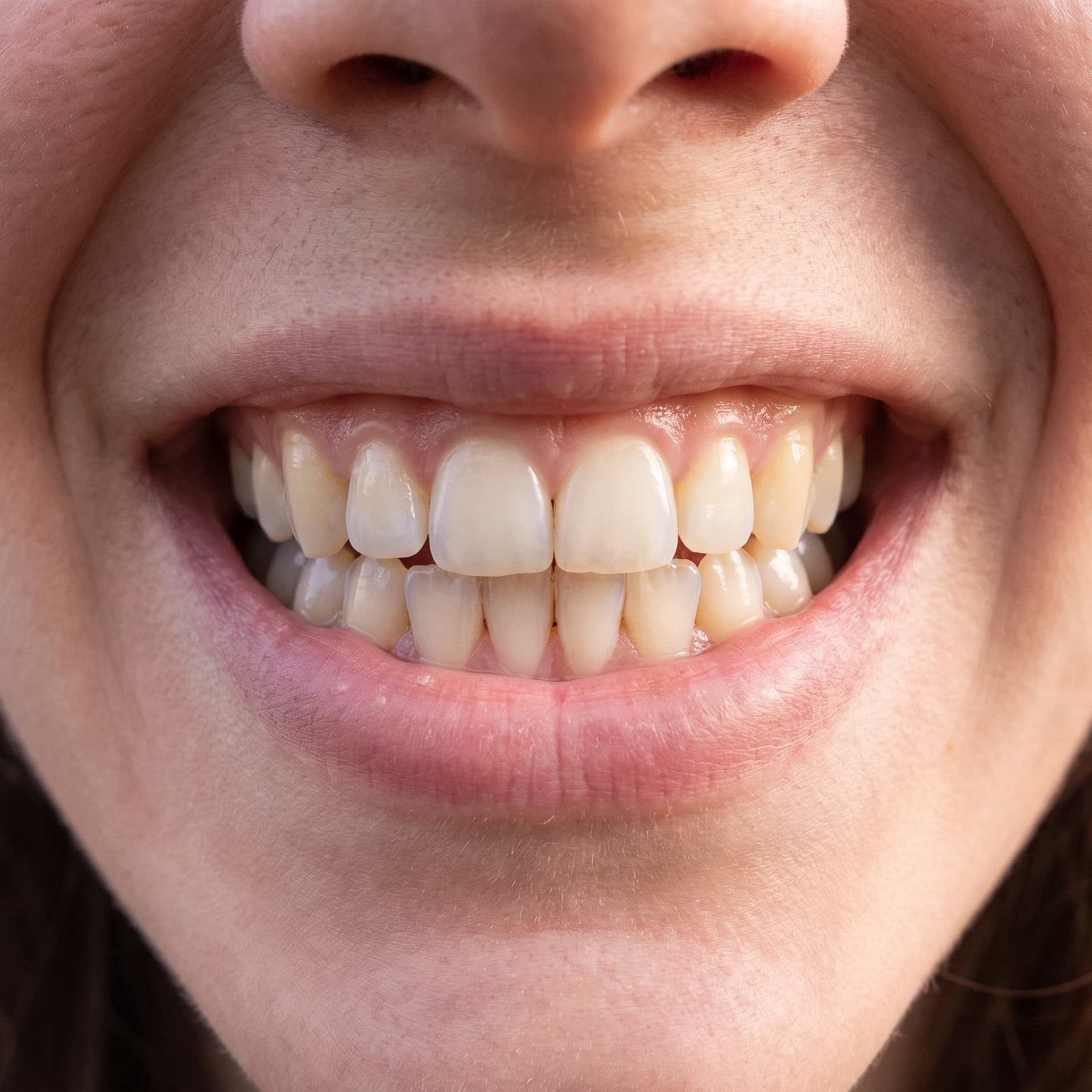 A smile, before and after an illustrative treatment preview — after