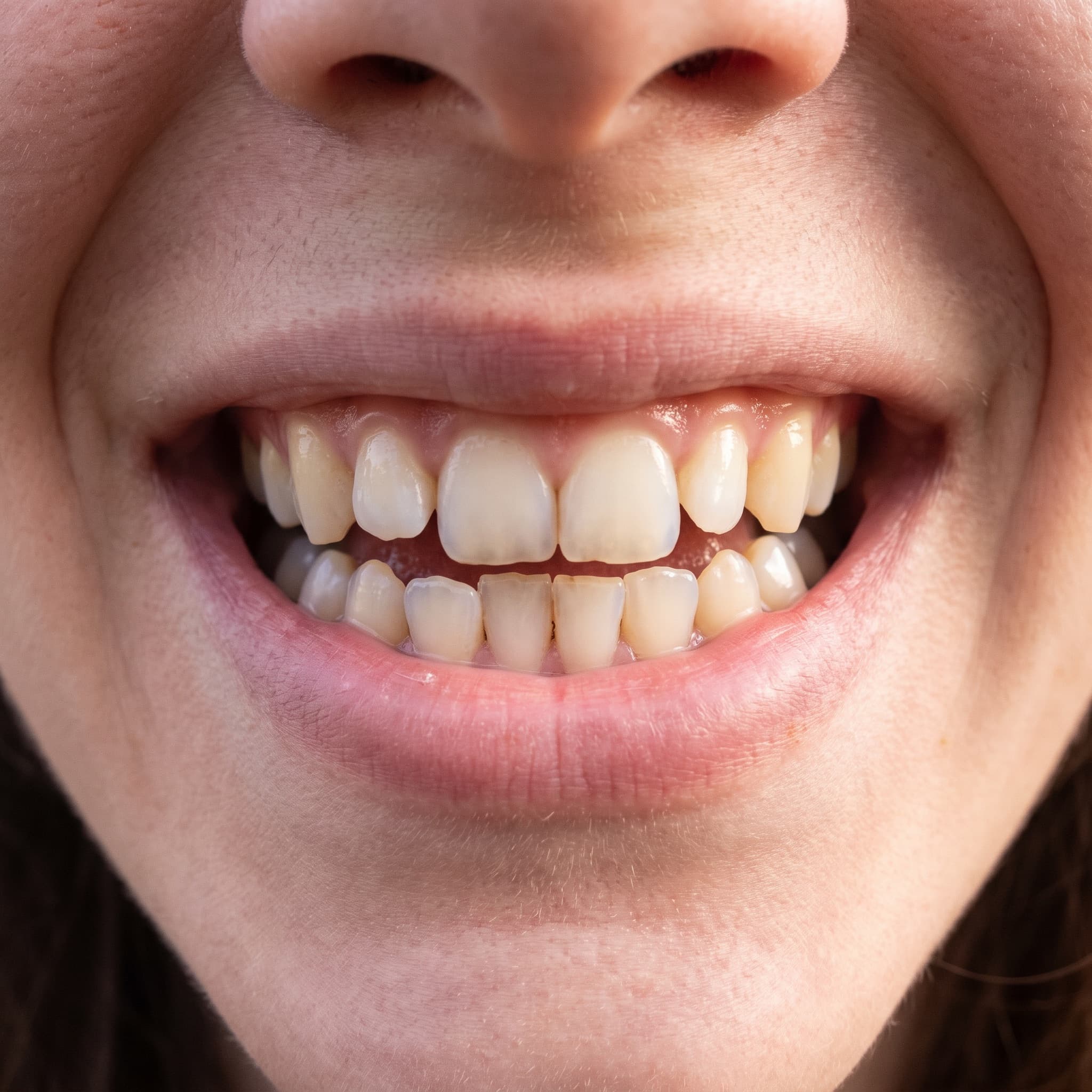 A smile, before and after an illustrative treatment preview — before