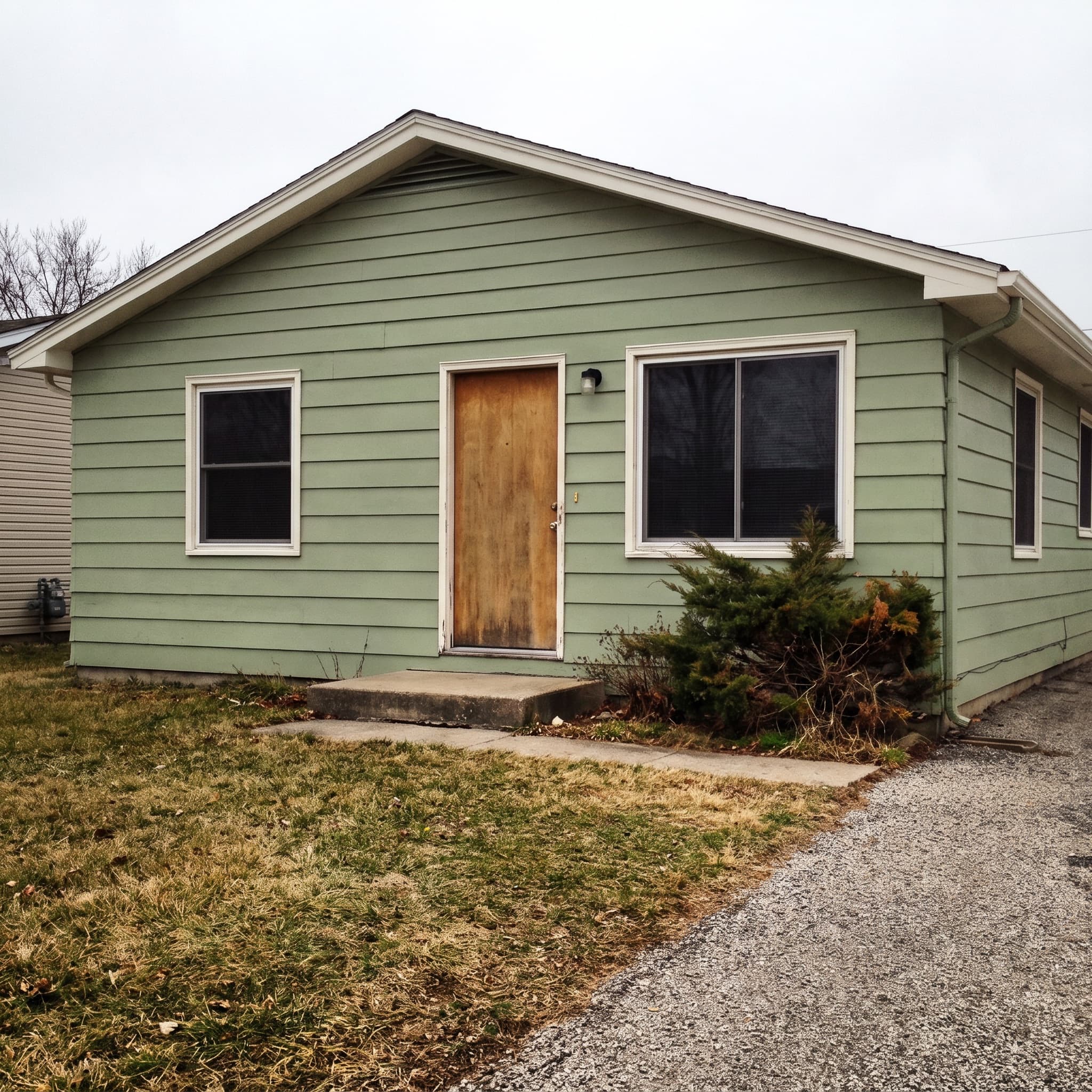 A house exterior, before and after — after